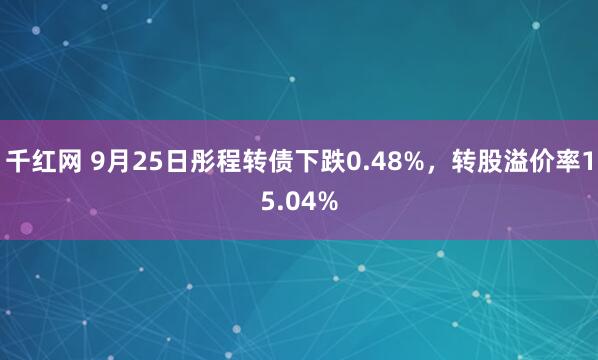 千红网 9月25日彤程转债下跌0.48%，转股溢价率15.04%