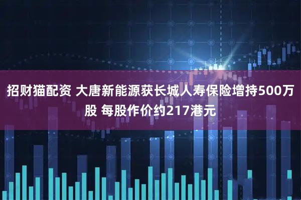 招财猫配资 大唐新能源获长城人寿保险增持500万股 每股作价约217港元
